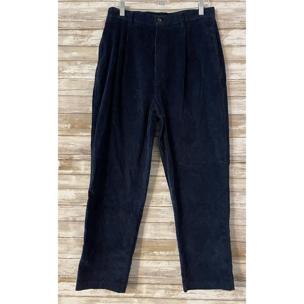Lands End Vintage Men's Navy Corduroy Pants Women Size 14 100% Cotton Paper Bag
